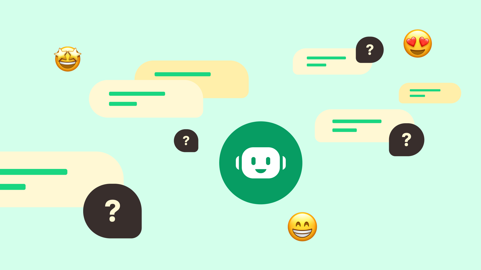 chatbot avatar with emoji's and tekst balloons