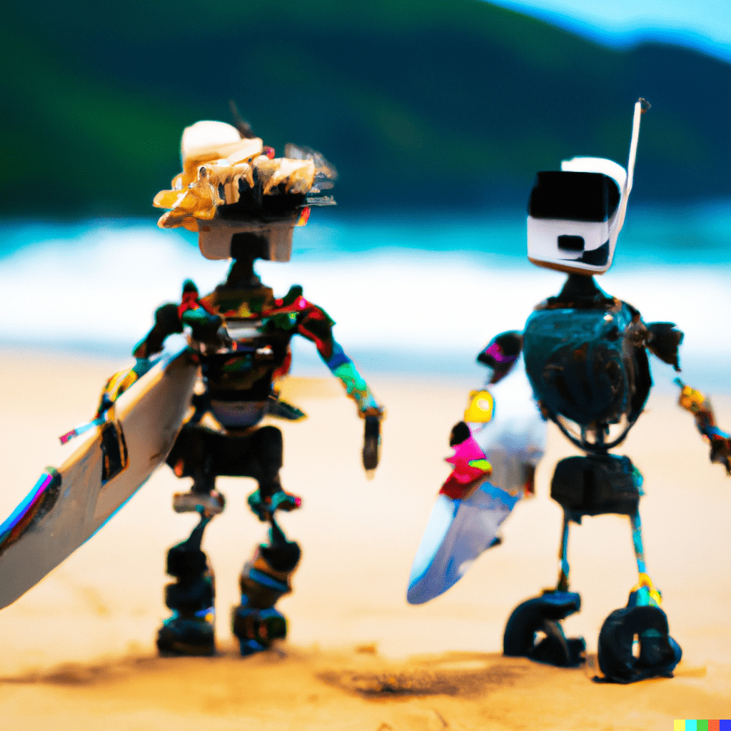 Two robots on a beach